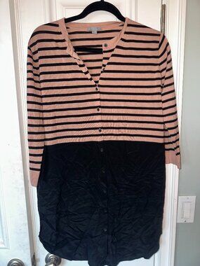 COS Striped Cotton Knit Silk Mix Button Down Cardigan Dress